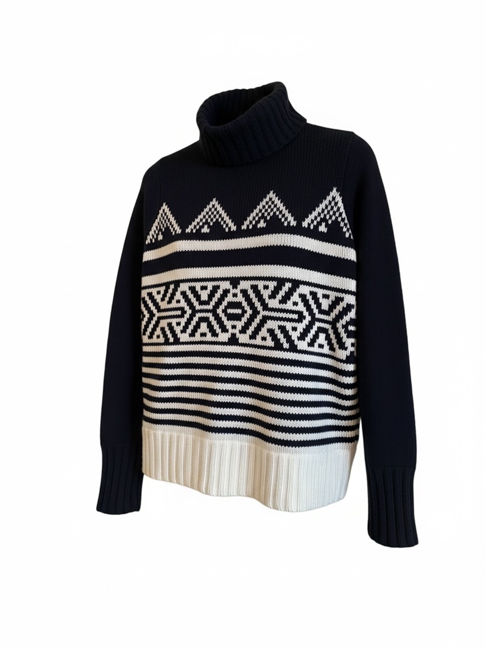 J. Crew Black & White Fair Isle Turtleneck Sweater